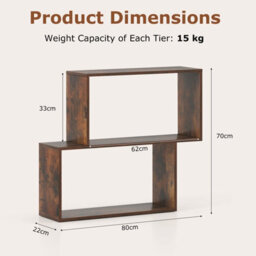 Gainoom 3-Tier Brown Geometric Bookshelf Freestanding Wooden Bookcase With 2 Cubic Compartments - thumbnail 2