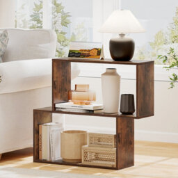 Gainoom 3-Tier Brown Geometric Bookshelf Freestanding Wooden Bookcase With 2 Cubic Compartments - thumbnail 7
