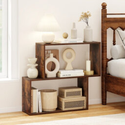Gainoom 3-Tier Brown Geometric Bookshelf Freestanding Wooden Bookcase With 2 Cubic Compartments - thumbnail 8