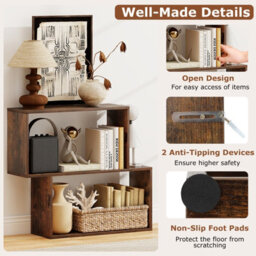 Gainoom 3-Tier Brown Geometric Bookshelf Freestanding Wooden Bookcase With 2 Cubic Compartments - thumbnail 5