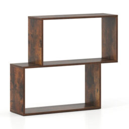 Gainoom 3-Tier Brown Geometric Bookshelf Freestanding Wooden Bookcase With 2 Cubic Compartments - thumbnail 9