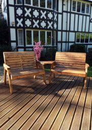 Charles Taylor Wooden Twin Garden 2 Seater Bench Set Angled & Red Cushion - thumbnail 2
