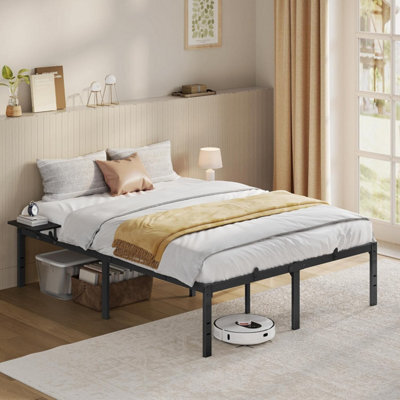 Songmics Double Bed Frame With Shelves, Metal Guest Bed With Bedside Storage, Easy Assembly Bedroom Furniture, Matte Black - image 1