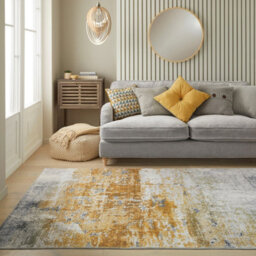 Ivory Gold Abstract Polyester Modern Soft Living Room, Bedroom Rug - 160Cm X 230Cm - thumbnail 1