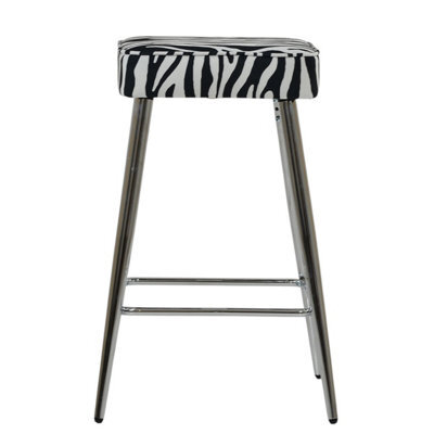 Lakeland Furniture Swan Zebra Fabric Chrome Fixed Leg Base Bar Stool - image 1