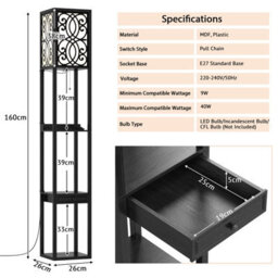 Costway Floor Lamp Freestanding Bedside Lounge Light Lamp W/ 3 Tier Storage Shelves - thumbnail 3