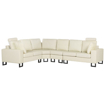 Beliani Corner Sofa 6 Seater Stockholm Leather Light Beige Right Hand - image 1