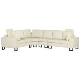 Beliani Corner Sofa 6 Seater Stockholm Leather Light Beige Right Hand