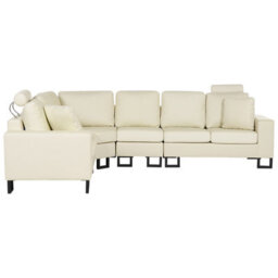 Beliani Corner Sofa 6 Seater Stockholm Leather Light Beige Right Hand - thumbnail 4