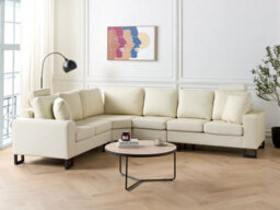 Beliani Corner Sofa 6 Seater Stockholm Leather Light Beige Right Hand - thumbnail 2