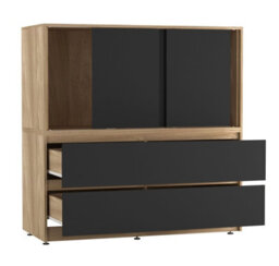 Urbn-Living Urbnliving 120Cm Height Oak With 3 Sliding Black Door 4 Drawer  Bedside Cabinet Storage End Unit Bedroom Furniture - thumbnail 6