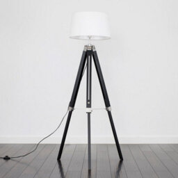 Valuelights Clipper Black Wood And Silver Chrome Tripod Floor Lamp With White Tapered Shade - Complete With 6W Led Gls Bulb - thumbnail 4