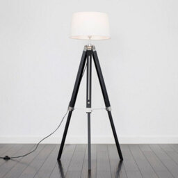 Valuelights Clipper Black Wood And Silver Chrome Tripod Floor Lamp With White Tapered Shade - Complete With 6W Led Gls Bulb - thumbnail 2