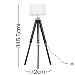 Valuelights Clipper Black Wood And Silver Chrome Tripod Floor Lamp With White Tapered Shade - Complete With 6W Led Gls Bulb - thumbnail 6