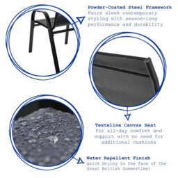 Harbour Housewares Texteline Canvas Garden Chairs - Black - Pack Of 4 - thumbnail 2