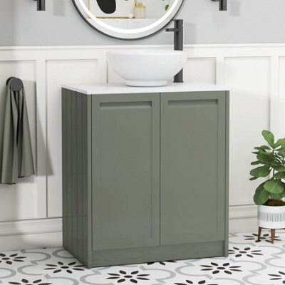 Royal Bathrooms Royal Bathroom Elmore 700mm Matt Green Freestanding Bathroom Vanity Unit 2 Door Plain White Worktop With Breeze Basin - image 1