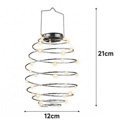 Silver Warm White New Solar Spiral Lights Led Hanging Beehive Lamps Garden Patio Decoration Uk - image 1