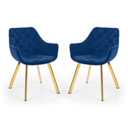 Julian Bowen Pair Of  Lorenzo Blue Velvet Dining Chairs With Arms, Upholstered, Set Of 2, Metal Legs, Height: 81 X Width: 59.6 X Depth: 65Cm - thumbnail 3