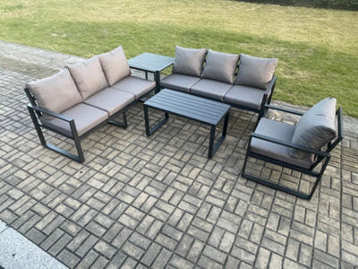 Fimous Aluminium 7 Seater Garden Furniture Outdoor Patio Sofa Set With Rectangular Coffee Table Armchair Side Table Dark Grey - image 1