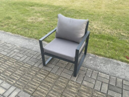 Fimous Aluminium 7 Seater Garden Furniture Outdoor Patio Sofa Set With Rectangular Coffee Table Armchair Side Table Dark Grey - thumbnail 5