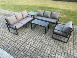 Fimous Aluminium 7 Seater Garden Furniture Outdoor Patio Sofa Set With Rectangular Coffee Table Armchair Side Table Dark Grey - thumbnail 1