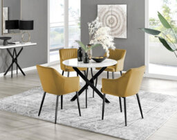 Furniturebox Uk Novara White Gloss Black Leg Round Dining Table & 4 Mustard Calla Black Leg Chairs - thumbnail 1
