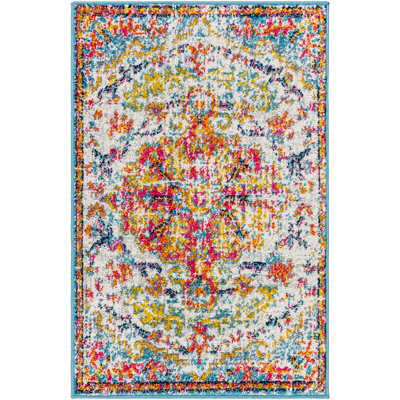 Livabliss Harput-Vintage Blue Orange Yellow Grey Traditional Boho Living Dining Bedroom Rug 60 X 90 Cm Easy Care, Non Shedding - image 1