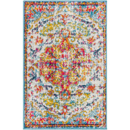 Livabliss Harput-Vintage Blue Orange Yellow Grey Traditional Boho Living Dining Bedroom Rug 60 X 90 Cm Easy Care, Non Shedding