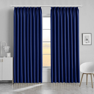 Ameha Navy Blackout Pencil Pleat Curtains Ready Made Thermal Insulated Heavy Thick Curtain 66''x90'' Bedroom Living Room Uk - image 1