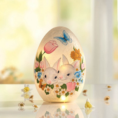Led Illuminated Glass Easter Egg, Painted Design Adds Magic To Your Home. H21 X W15 X D13Cm. Requires 3X Aa Batteries.