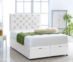 Comfy Deluxe White  Plush Foot Lift Ottoman Bed With Memory Spring Mattress And    Studded   Headboard 4Ft6 Double - thumbnail 1