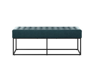 LPD Boden Yale Blue Bench Chenille Upholstery With Matte Black Frame Modern Industrial Seat W121 D41.5 H46.5Cm - image 1