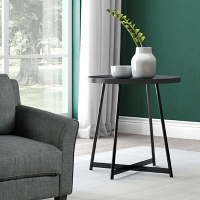 Aspect Furniture Louisa Round Side End Table-Oak Veneer In Black Finish - image 1