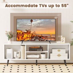 "Costway 120Cm Entertainment Center Mid Century Modern Tv Stand For 55"" Tvs-White" - thumbnail 9