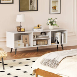 "Costway 120Cm Entertainment Center Mid Century Modern Tv Stand For 55"" Tvs-White" - thumbnail 5