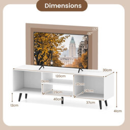 "Costway 120Cm Entertainment Center Mid Century Modern Tv Stand For 55"" Tvs-White" - thumbnail 2