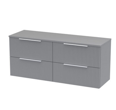 Hudson Reed Fluted Wall Hung 4-Drawer Vanity Unit & Grey Laminate Worktop, Counter Top Vanity Unit In Satin Grey, 1200mm - image 1