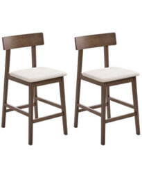 Everhaven Set Of 2 Bar Chairs Dark Brown Taupe Retro Rubberwood Seats - Wyld And Coco - thumbnail 3