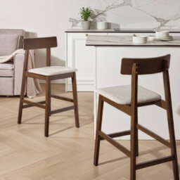 Everhaven Set Of 2 Bar Chairs Dark Brown Taupe Retro Rubberwood Seats - Wyld And Coco - thumbnail 2