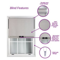 Furnished Aubergine Blackout Roller Blind With Decorative Silver Glitter & Black Bow - Trimmable (W)165Cm X (L)165Cm - thumbnail 8
