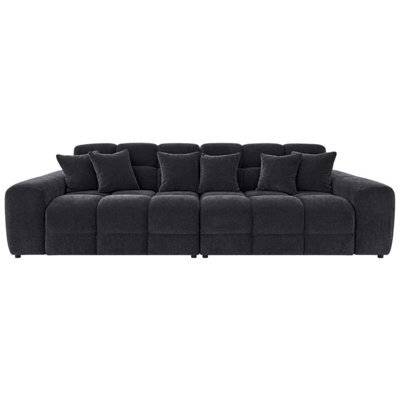 Furnishings For Less UK Jenson Black 4 Seater Plush Velvet Sofa With Deep Seats & Boxed Arms - image 1