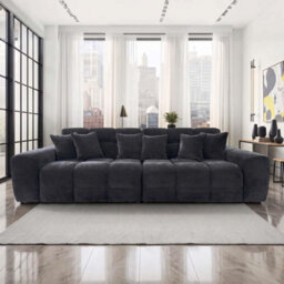 Furnishings For Less UK Jenson Black 4 Seater Plush Velvet Sofa With Deep Seats & Boxed Arms - thumbnail 2