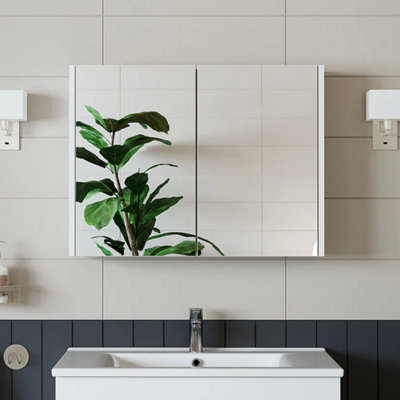 Roomart Atlantic Mirrored Bathroom Cabinet Wall Mounted White Finish 80Cm With Double Doors - image 1