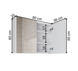 Roomart Atlantic Mirrored Bathroom Cabinet Wall Mounted White Finish 80Cm With Double Doors - thumbnail 3