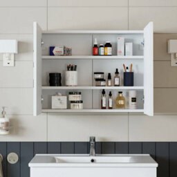 Roomart Atlantic Mirrored Bathroom Cabinet Wall Mounted White Finish 80Cm With Double Doors - thumbnail 2