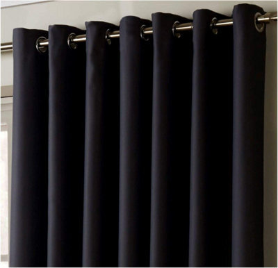 "Alan Symonds 100% Blackout Ring Top Curtains 90"" X 72"" Charcoal"