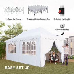 Outsunny 3 X 6M Pop Up Gazebo With Sides And Carry Bag, Upf50+, White - thumbnail 4