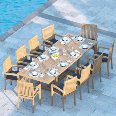 Eterna Prague Teak Garden Outdoor Dining Table & 10 Seat Chair Set - With Black Cushions - image 1