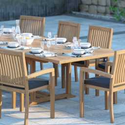Eterna Prague Teak Garden Outdoor Dining Table & 10 Seat Chair Set - With Black Cushions - thumbnail 3