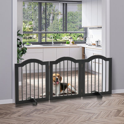 Pawhut Freestanding Pet Gate Safety Barrier 3 Pannel W/ Support Feet Black - image 1